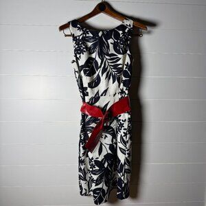 JG Hook Sheath Dress Vintage Sleeveless Lined Womens Sz 4 Navy White w/ Red Belt
